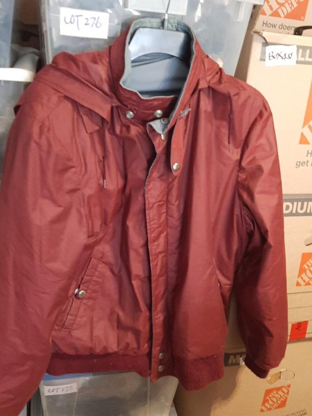 Vintage Women Coat With Hoodie Filled Burgundy Size M